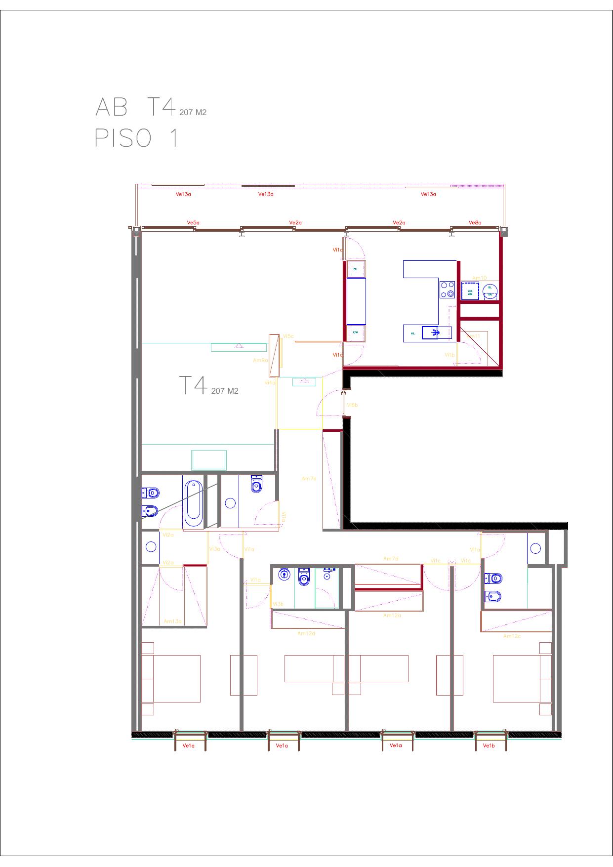 Planta da fração AB (T4, 1º DTO)