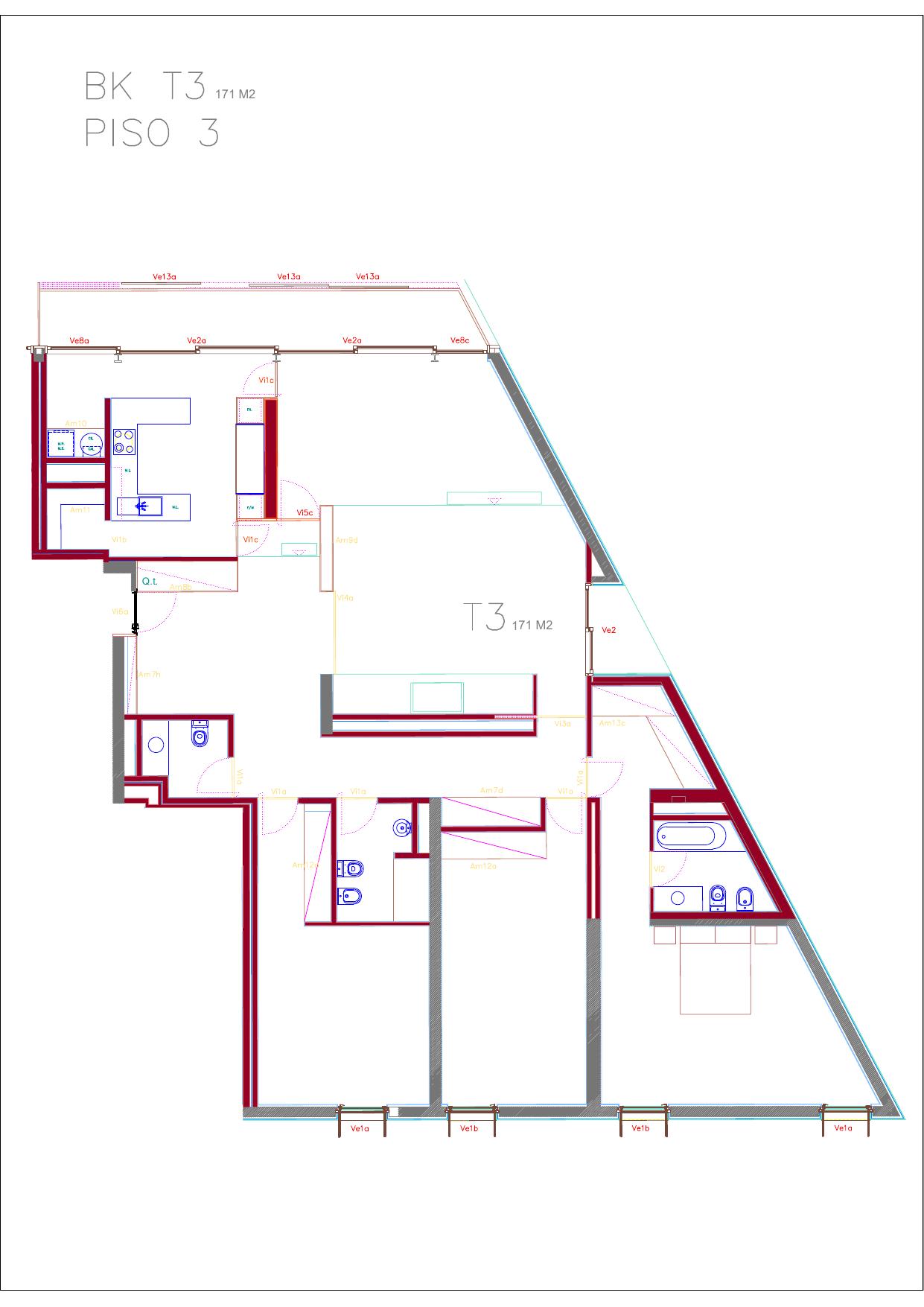 Planta da fração BK (T3, 3º DTO)