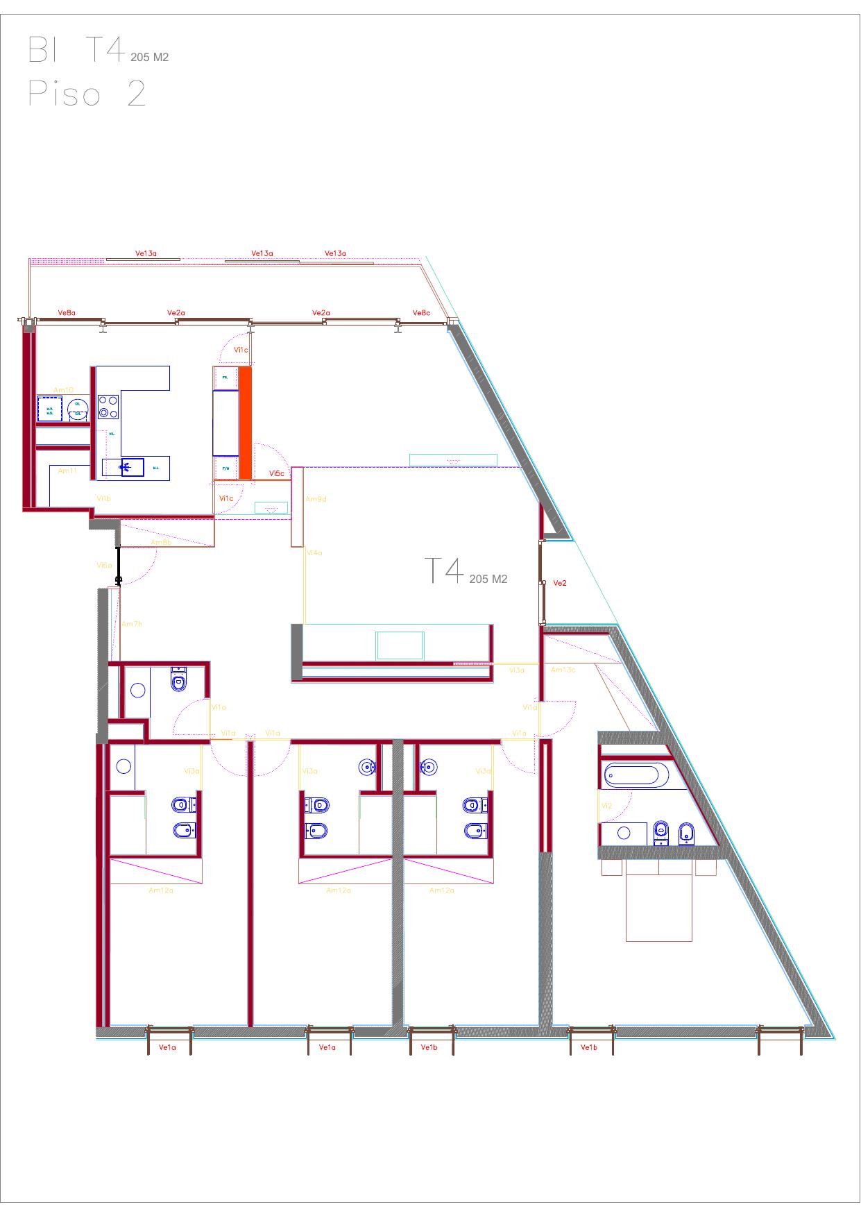 Planta da fração BI (T4, 2º DTO)