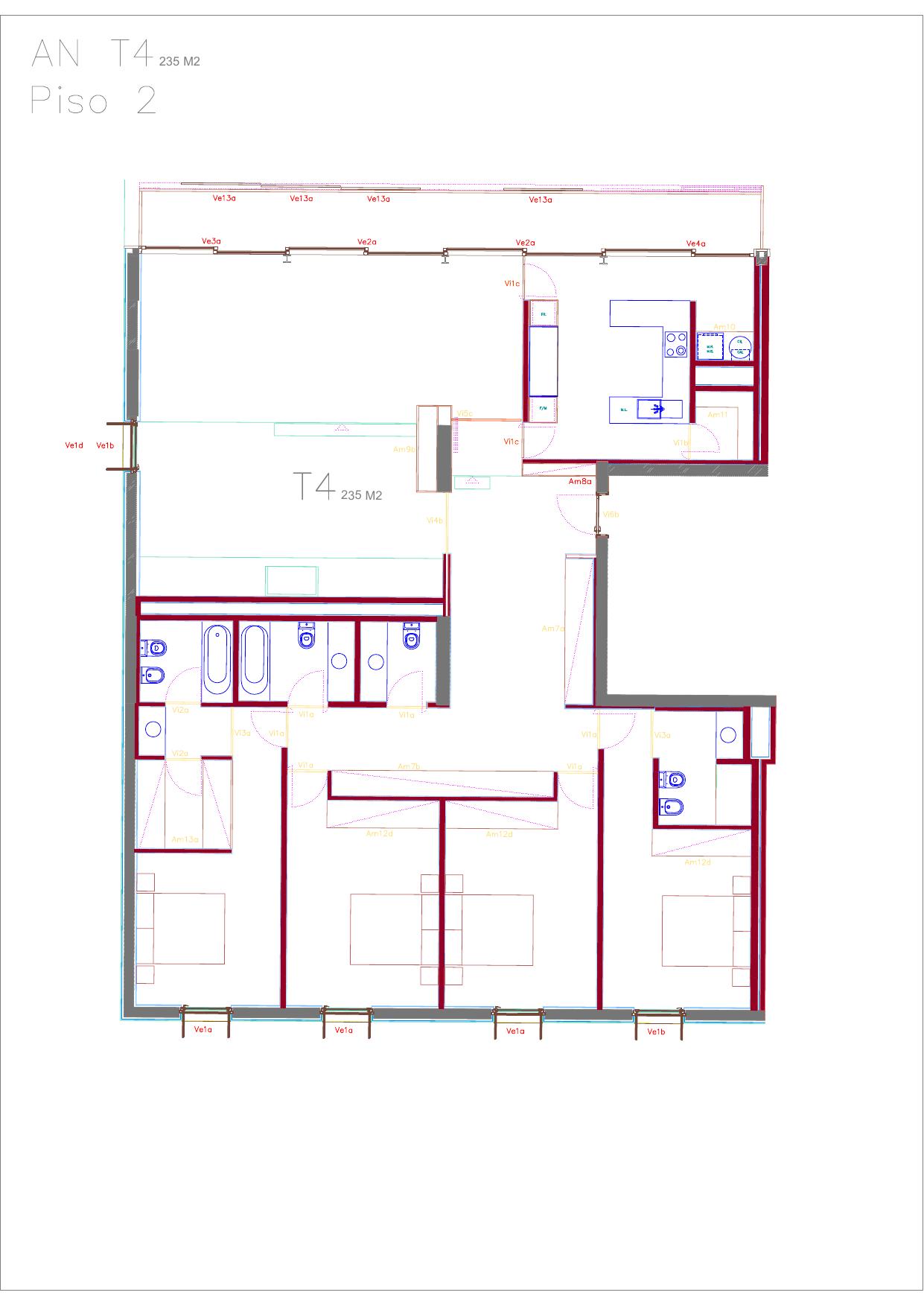 Planta da fração AN (T4, 2º DTO)