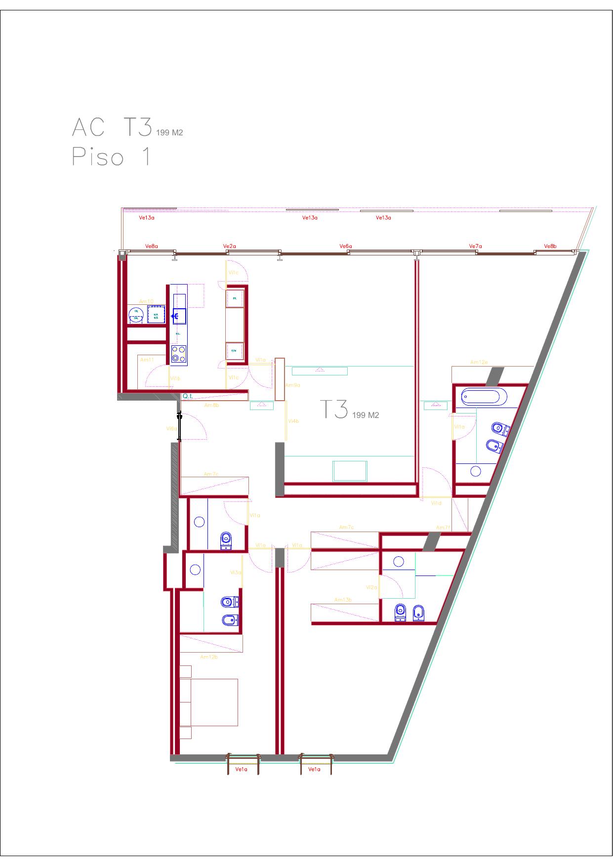 Planta da fração AC (T3, 1º ESQ)