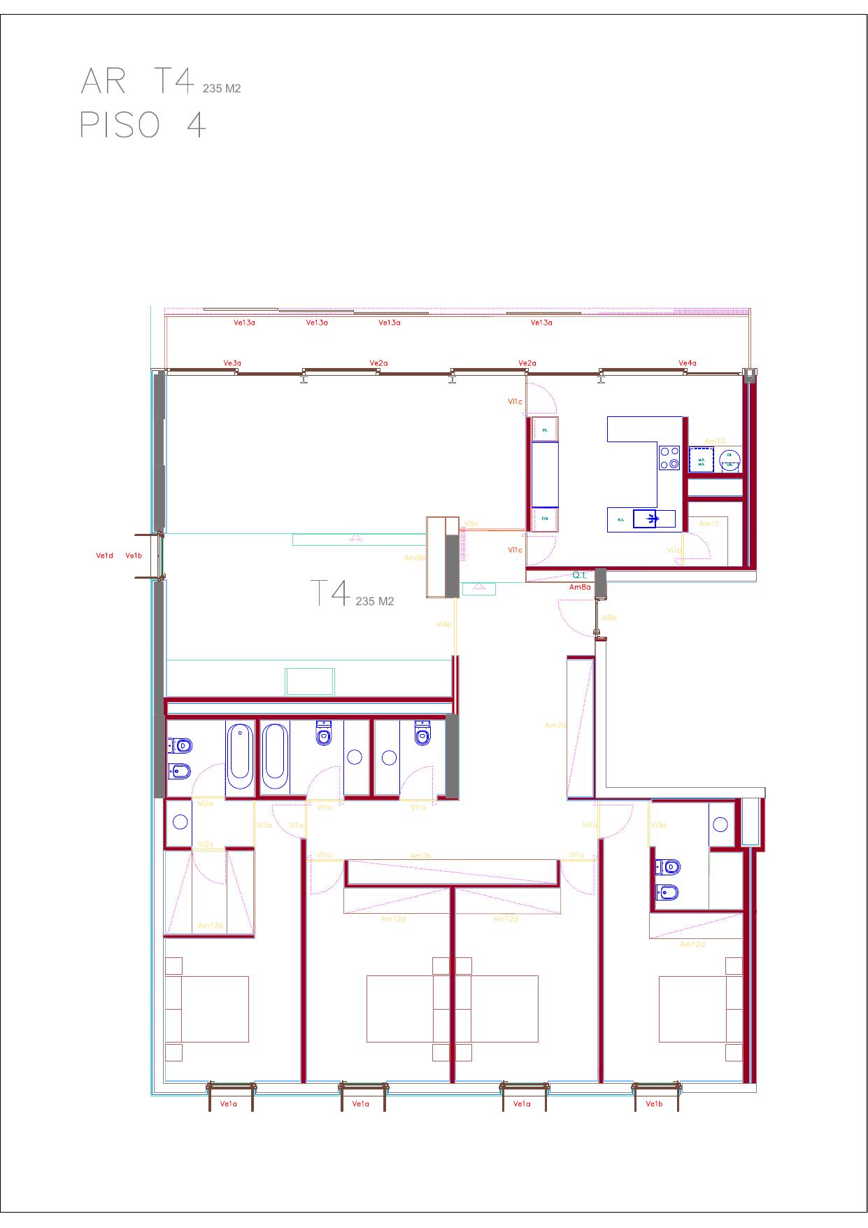Planta da fração AR (T4, 4º DTO)
