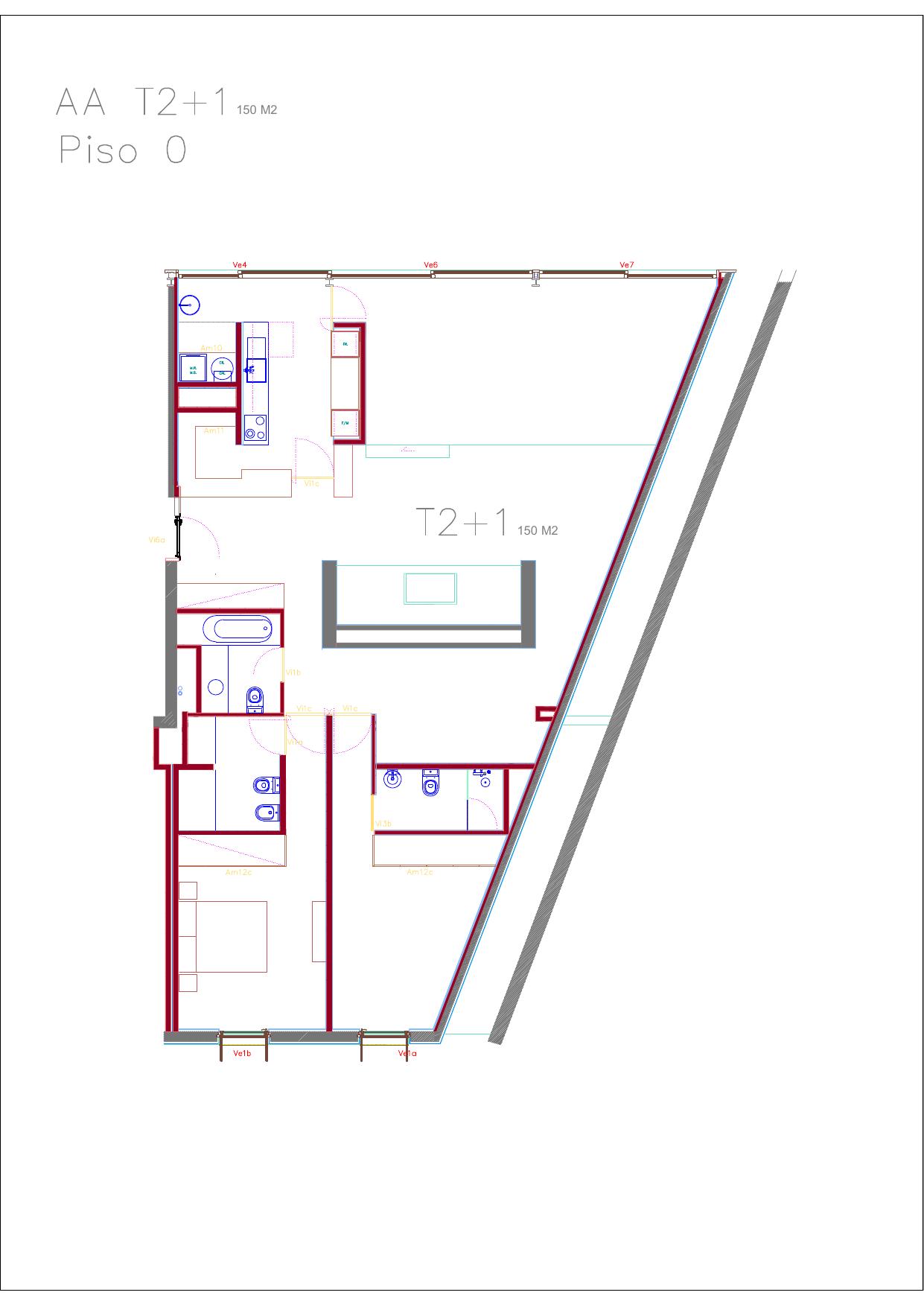 Planta da fração AA + I (T2+1, R/C ESQ)