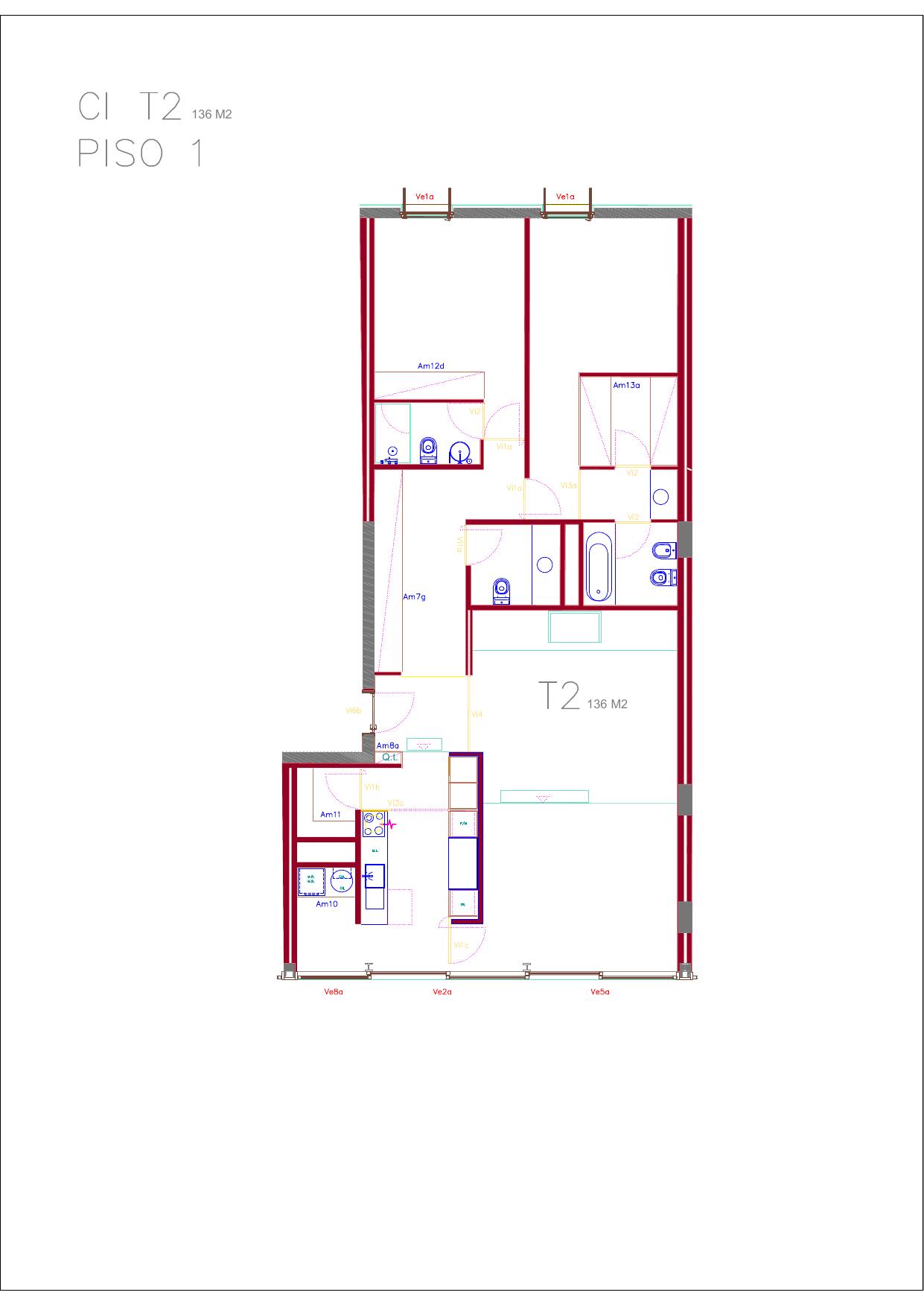 Planta da fração CI (T2, 1º DTO)