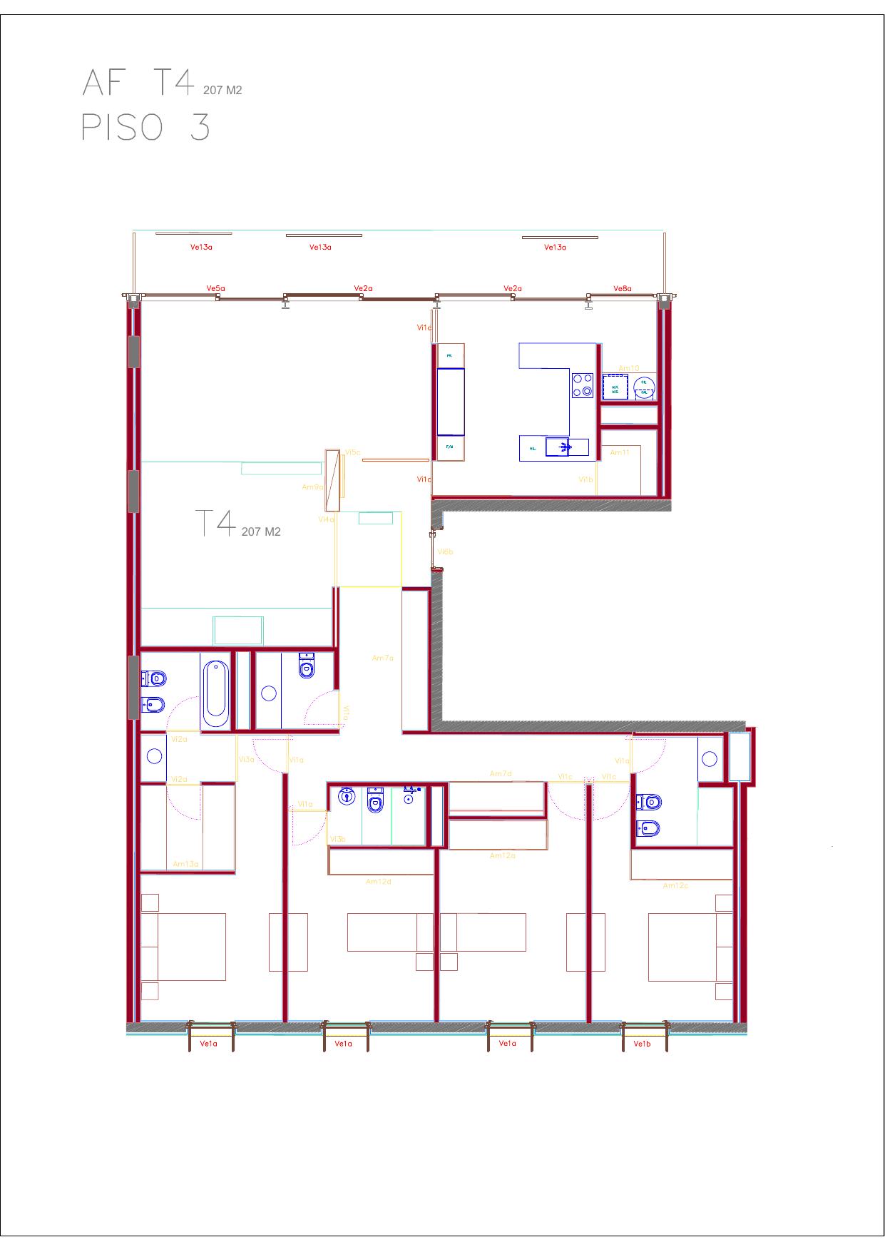 Planta da fração AF (T4, 3º DTO)