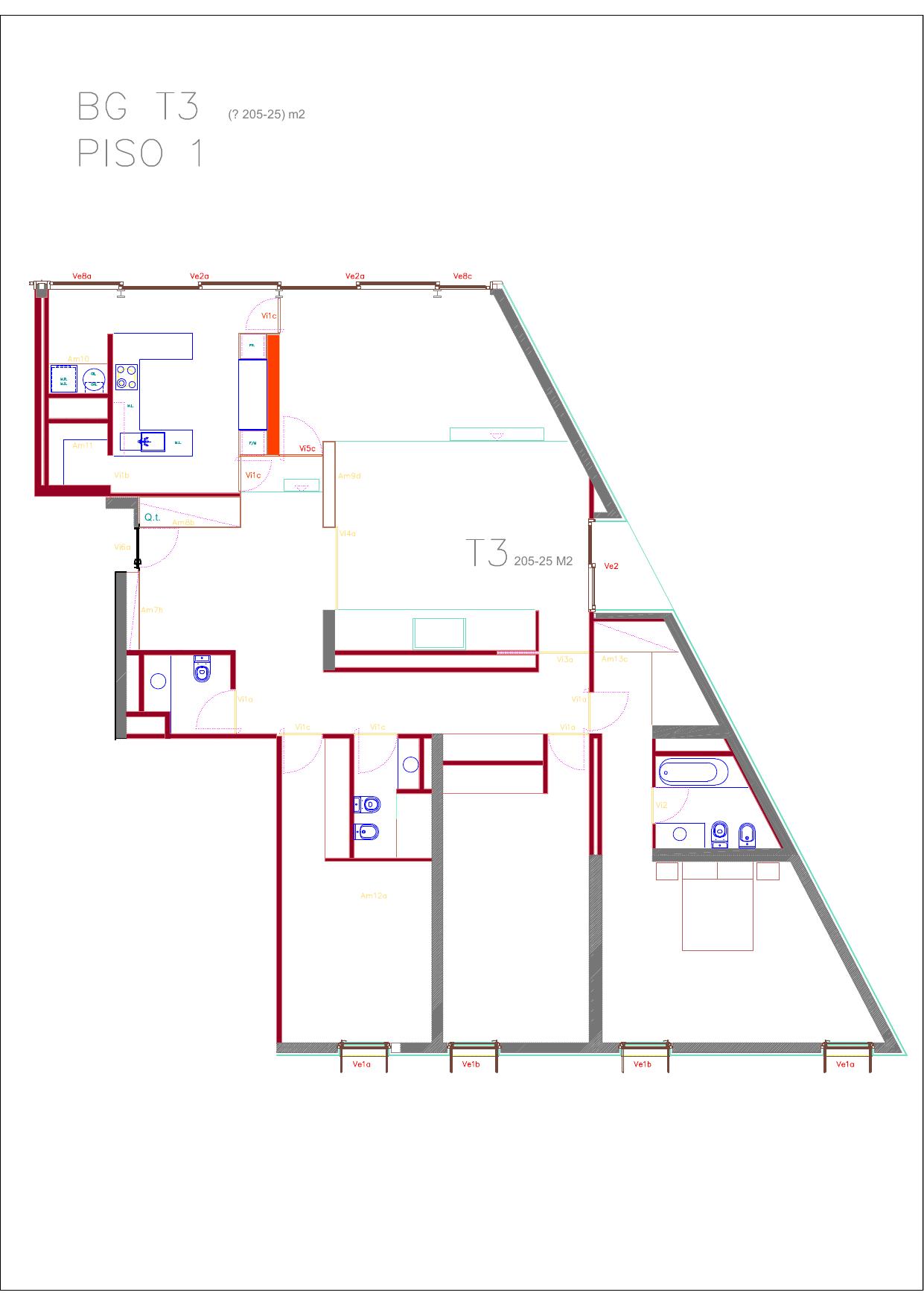 Planta da fração BG (T3, 1º DTO)