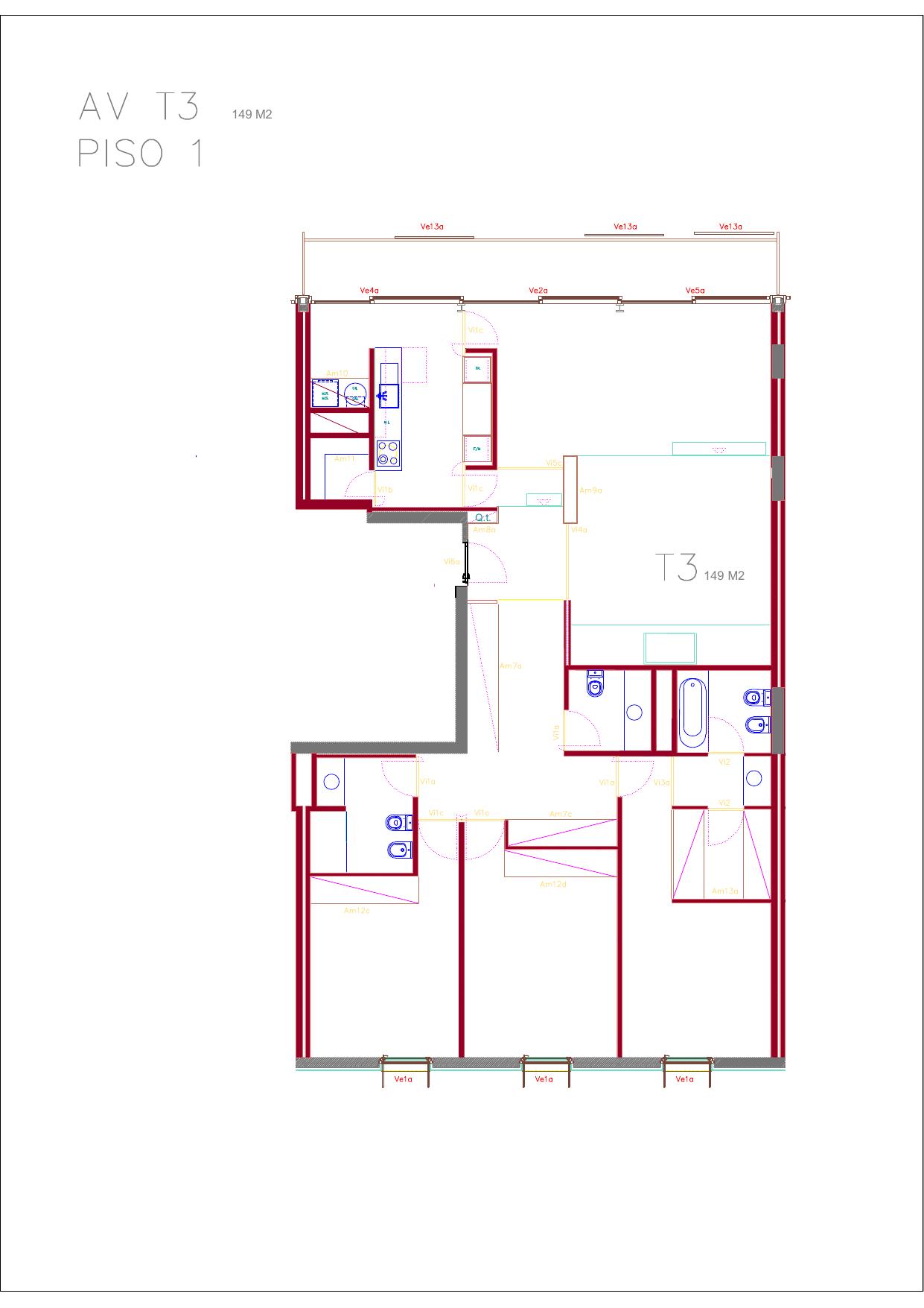 Planta da fração AV (T3, 1º DTO)