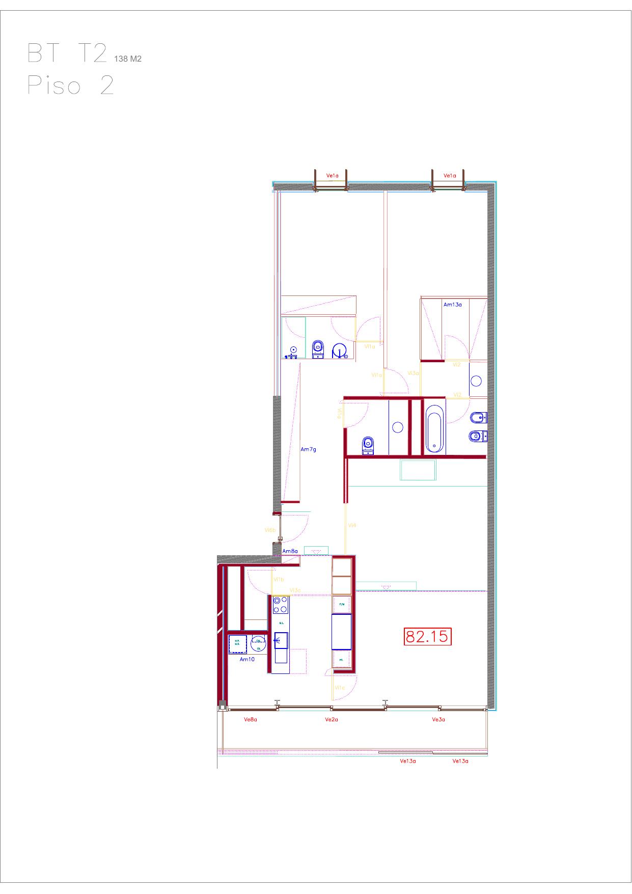 Planta da fração BT (T2, 2º DTO)