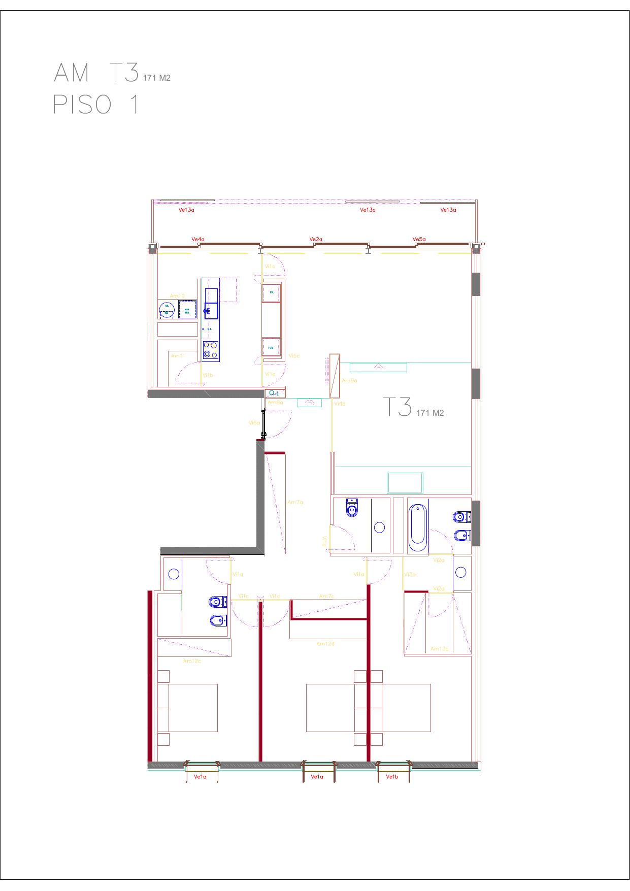 Planta da fração AM (T3, 1º ESQ)