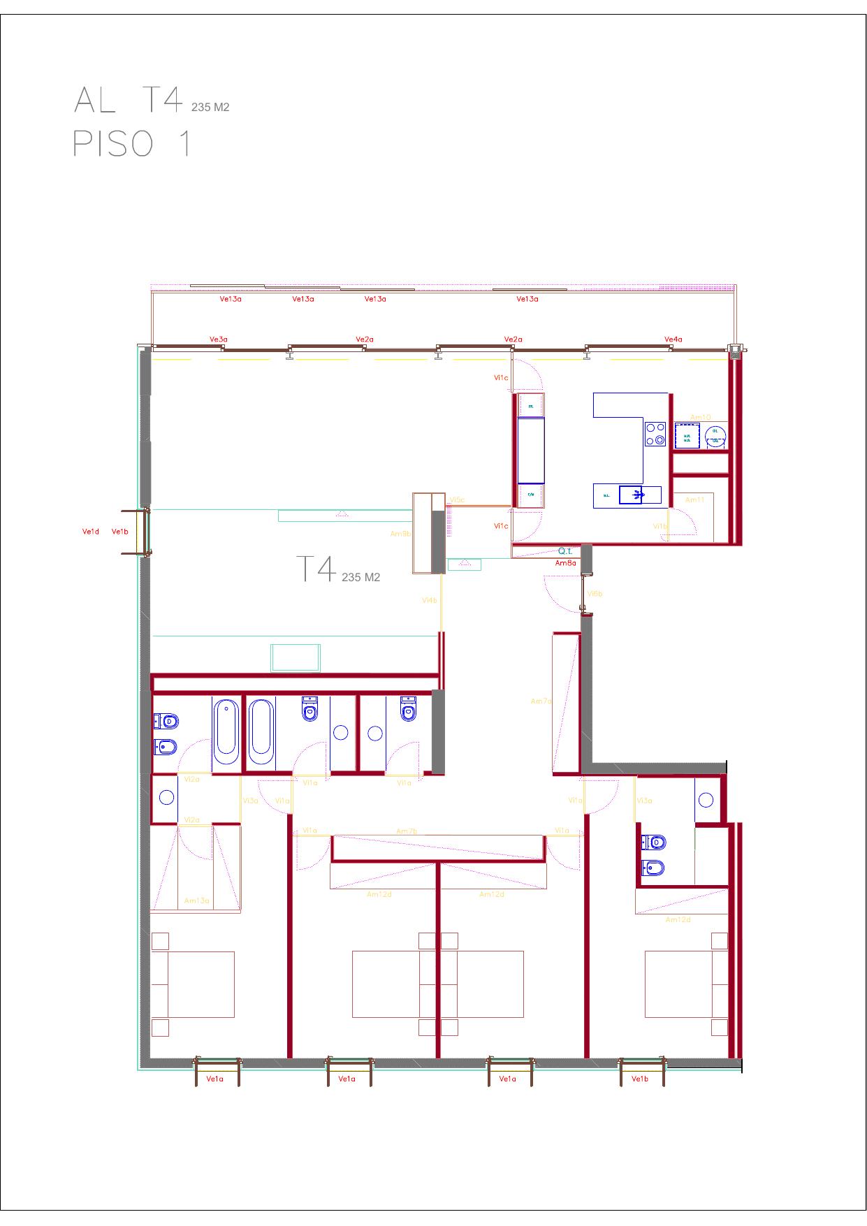 Planta da fração AL (T4, 1º DTO)