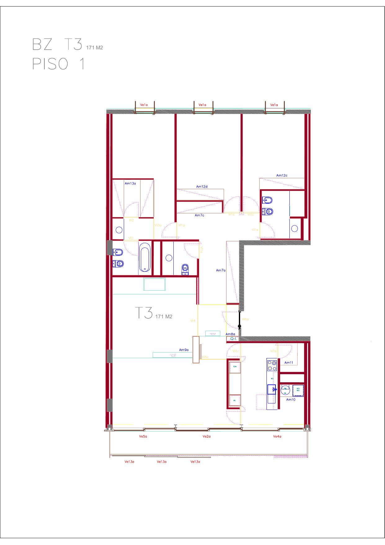 Planta da fração BZ (T3, 1º ESQ)