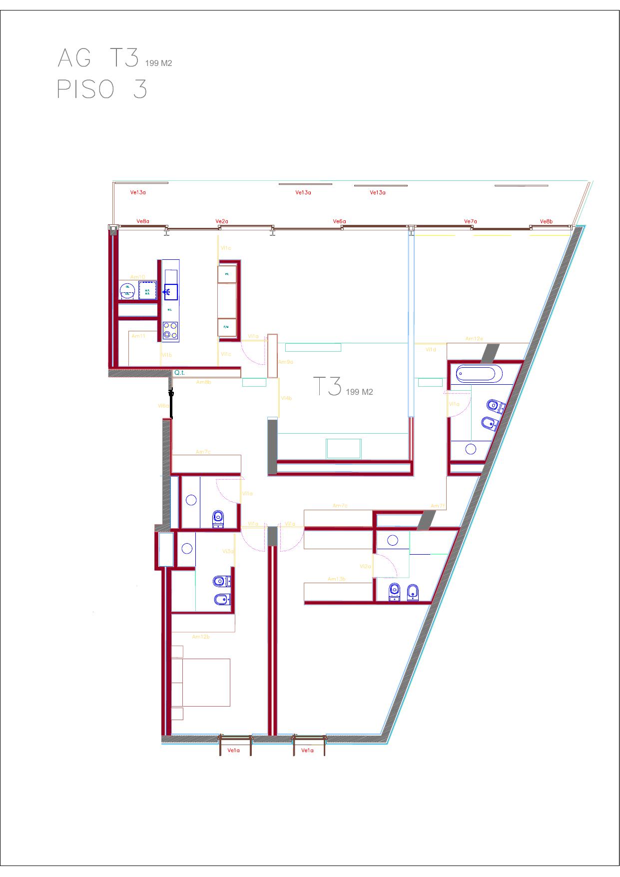 Planta da fração AG (T3, 3º ESQ)