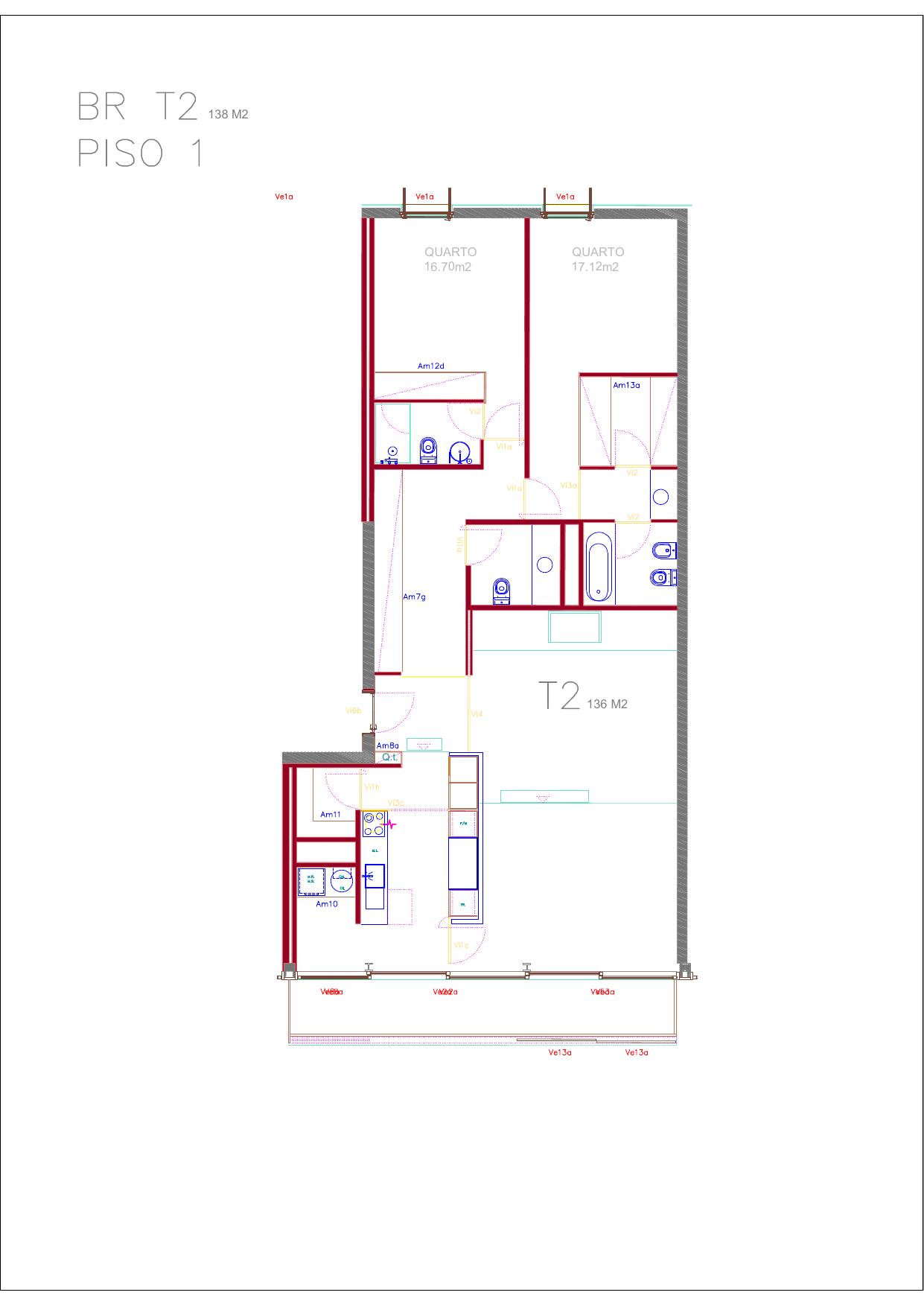 Planta da fração BR (T2, 1º DTO)