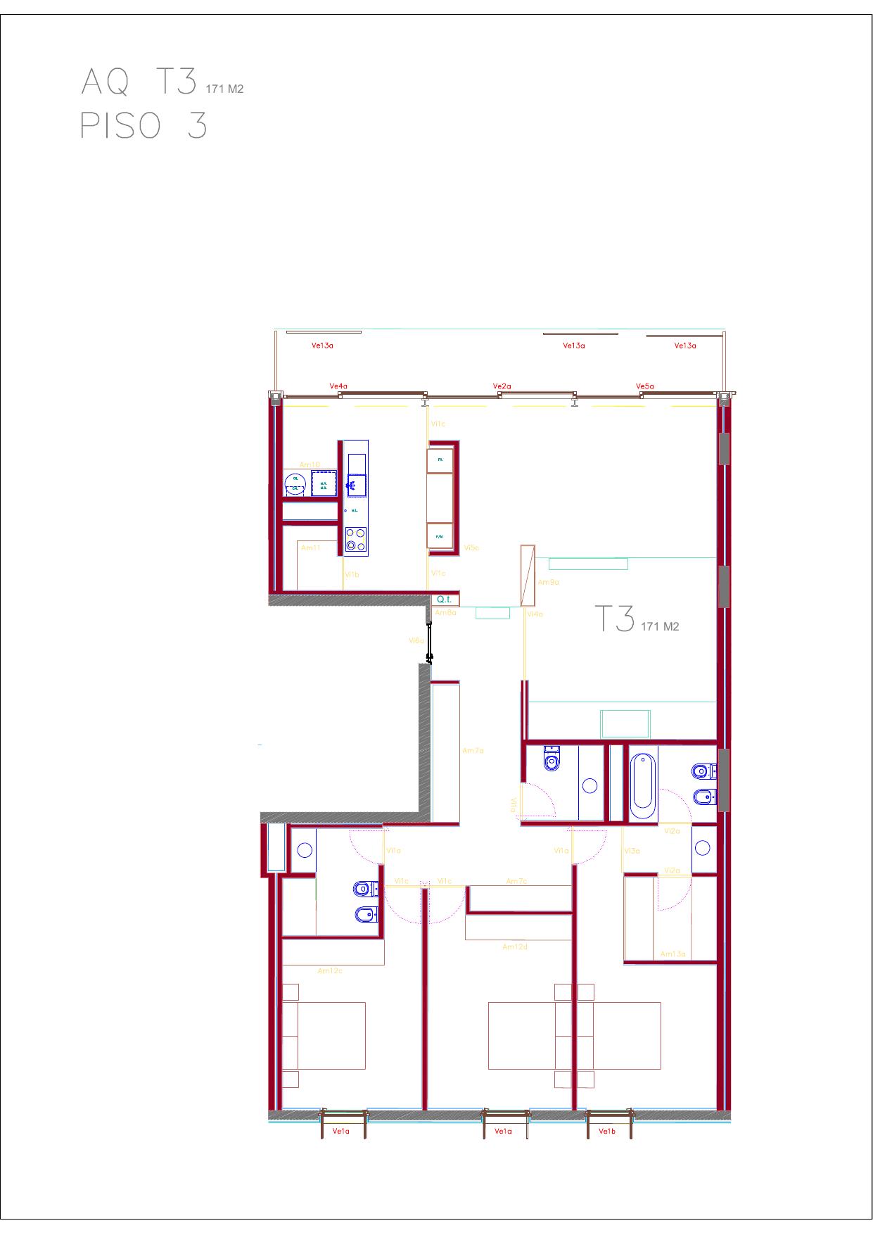 Planta da fração AQ (T3, 3º ESQ)