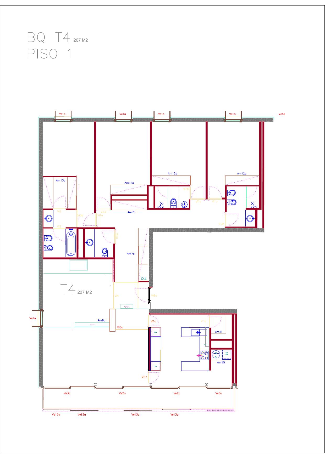 Planta da fração BQ (T4, 1º ESQ)