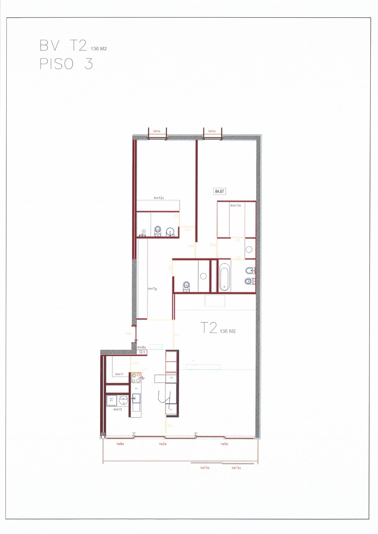 Planta da fração BV (T2, 3º DTO)