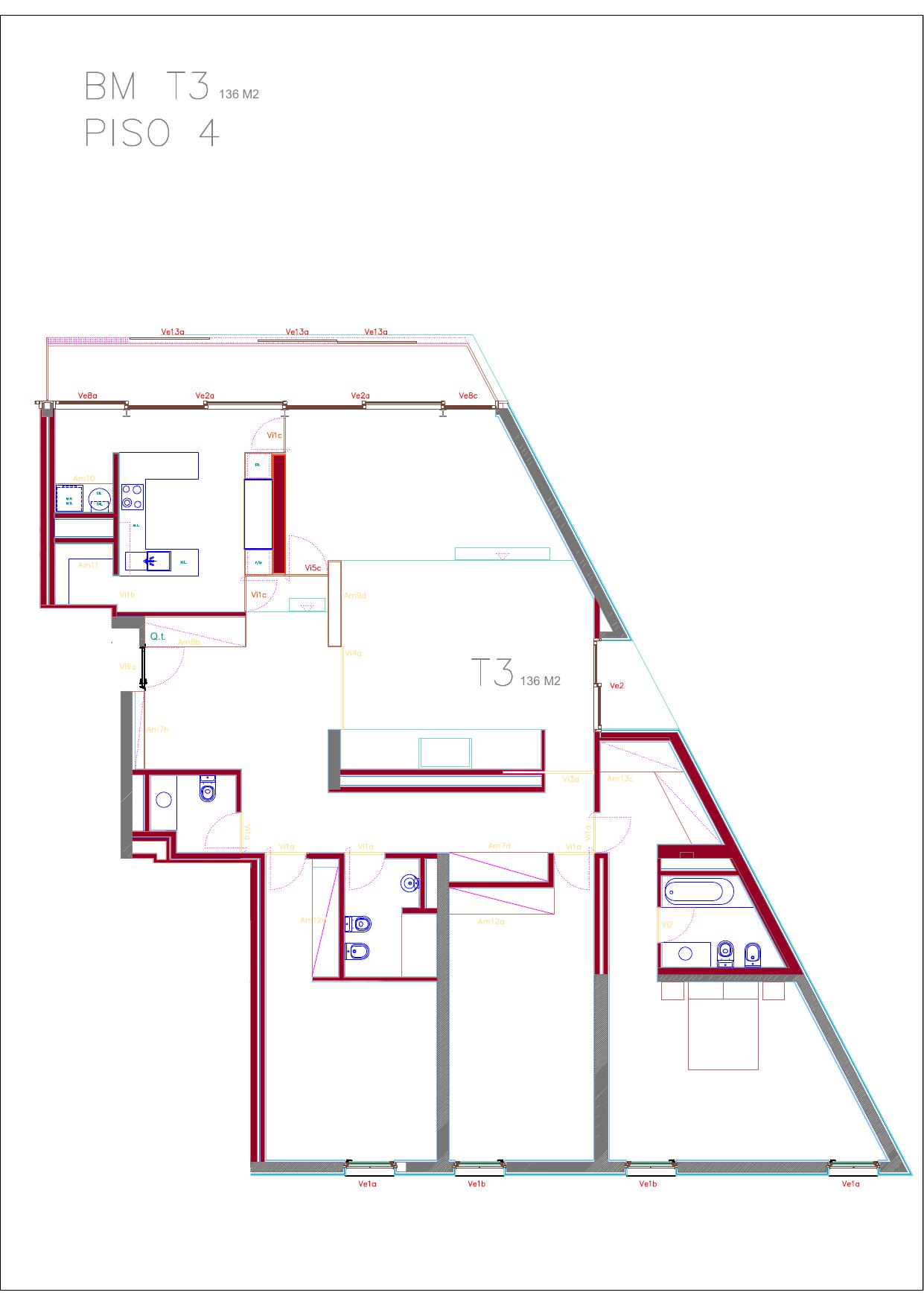 Planta da fração BM (T3, 4º DTO)
