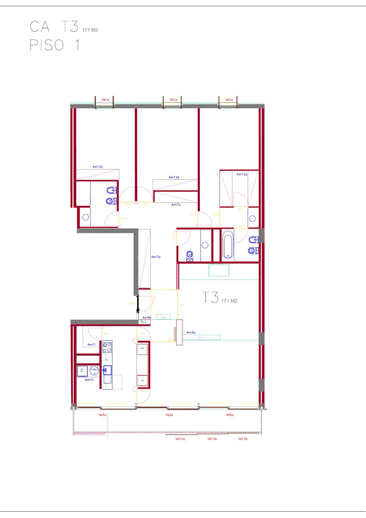 Planta da fração CA (T3, 1º DTO)