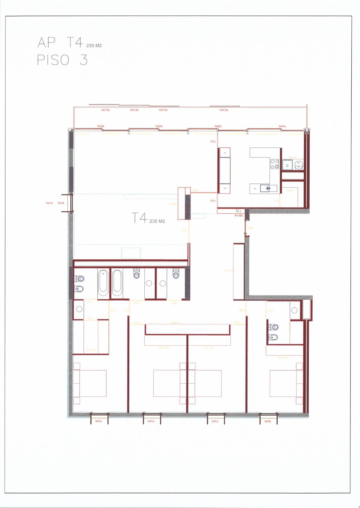 Planta da fração AP (T4, 3º DTO)