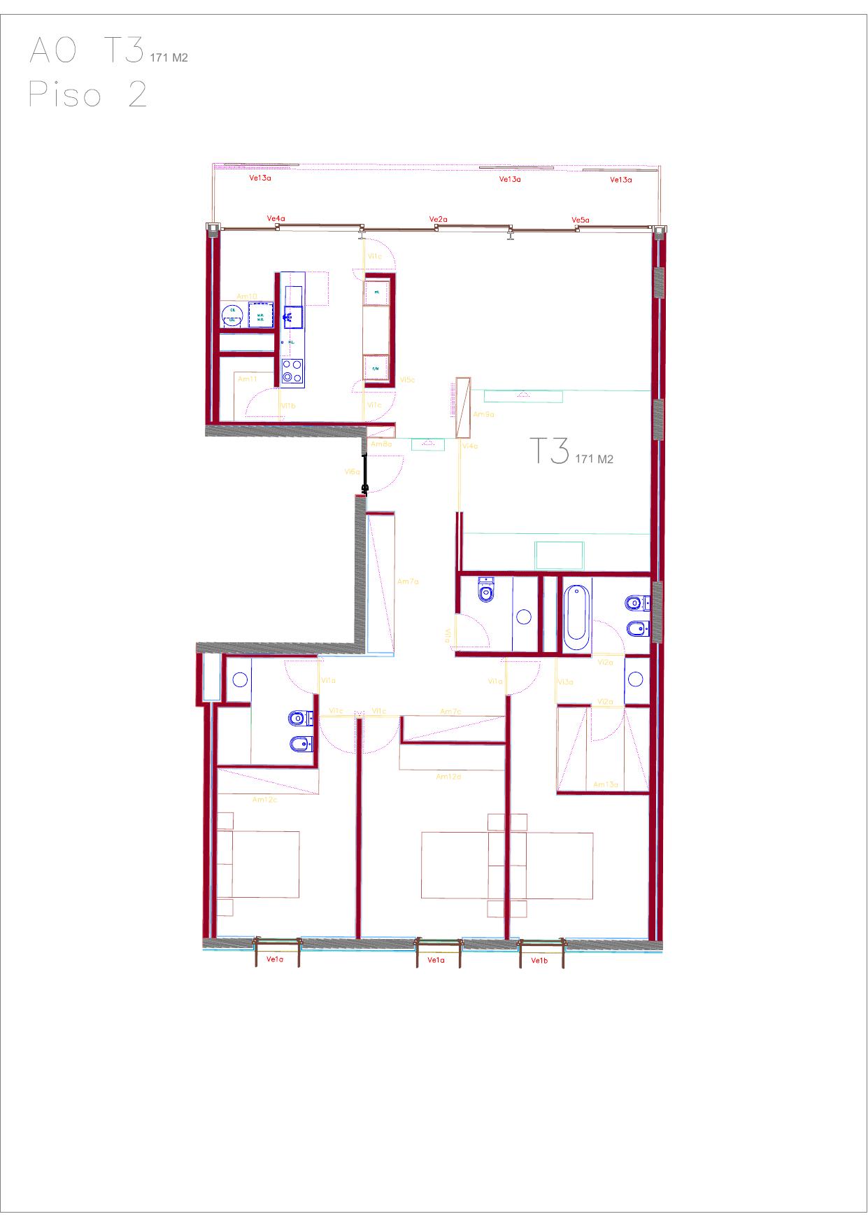 Planta da fração AO (T3, 2º ESQ)